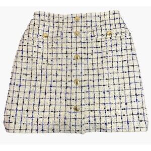 Ann Taylor Tweed Mini Skirt Womens Size 2 Blue White Geometric Pattern Lined